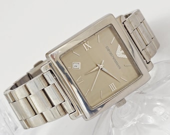 Emporio Armani AR-5314 unisex quartz watch gray square dial date Seiko movt