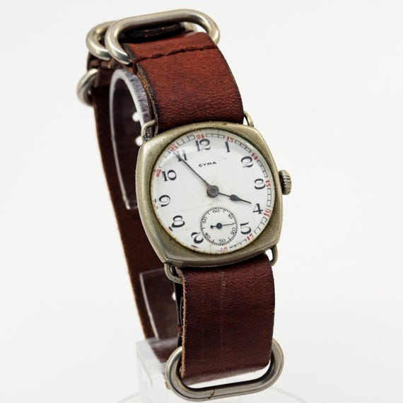 Vintage 1930s Cyma Swiss Made Mechanical Manual Wind trench men's wristwatch