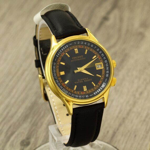 Orient Calendar EA 487WA5 90 CA Automatic Gold Plated Wristwatch Bezel With Calendar Caliber 48743 Made in Japan Etsy
