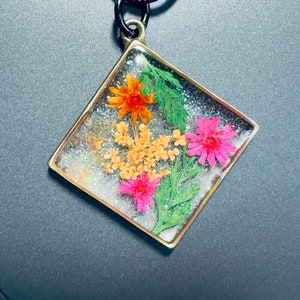 Pink and Orange resin pendant with necklace