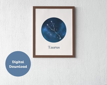 Taurus Constellation Digital Download | Zodiac Star Sign Printable Wall Art | Taurus Astrology Decor