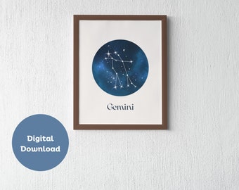 Signature Gemini Star Sign Instant Download Print, Gemini Gift