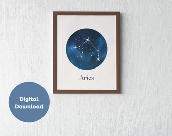 Aries Constellation Digital Download | Zodiac Star Sign Printable Wall Art | Aries Astrology Decor