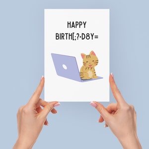 Funny Cat Birthday Card | Birthday Printable Card | Instant Digital Download Greeting Card | Cat on a Laptop Card | Funny Birthday Card
