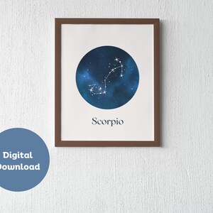 Schorpioen sterrenbeeld digitale download | Dierenriem sterrenbeeld afdrukbare muurkunst | Schorpioen Astrologie Decor