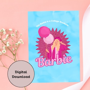 Barbie inspirierte College-Abschlusskarte zum Ausdrucken | Herzlichen Glückwunsch | Hochschulabschluss | Girly-Karte | Digitaler Download | Grußkarte