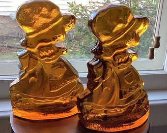 Vintage Holly Hobbie amber glass bookends