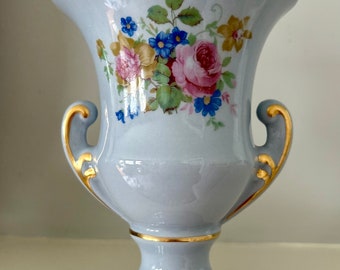Beautiful pale blue floral ceramic vase/urn