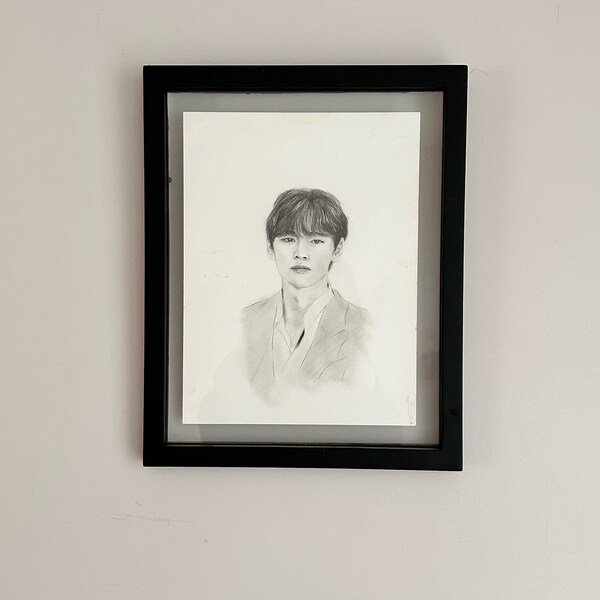 V handmade drawing, BTS drawing, Korea, Korean, Kpop, poster, portrait, V face, gift, souvenir, fan, memorabilia , army, wall hanging