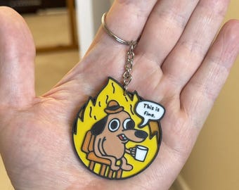 This Is Fine Meme Keychain / Bag Charm