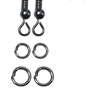 Puede incluir: Un conjunto de componentes de pendientes negros, que incluyen dos pares de ganchos para pendientes, anillas y cierres de pendientes. Los ganchos tienen un dise&ntilde;o en espiral y una peque&ntilde;a cuenta. Las anillas est&aacute;n abiertas. Los cierres son transparentes.