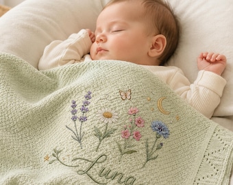 Coperta ricamata a mano, plaid in cotone artigianale, regalo per neonati fatto a mano