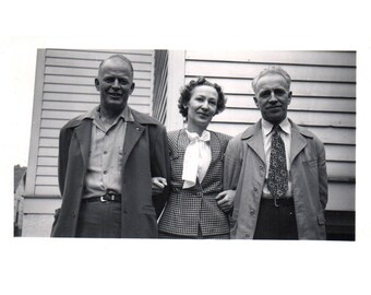 1940s Vintage Black and White Photo "Della" Gingham Fashion Linked Arms Vernacular Ephemera