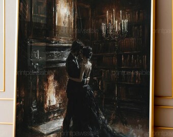 Dark Academia Wall Art, Gothic Library Print, Victorian Woman Painting, Moody Bookish Decor, Vintage Library Art, Reader Gift