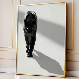 Black and White Panther Art Monochrome Wild Cat Print Minimalist Luxury Jungle Animal Wall Decor Digital Fashion Poster for Home