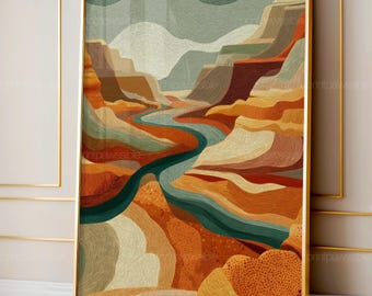 Midcentury Canyon Abstract Art | Modern Southwest Wall Print | Boho Earth Tone Painting | Geometric Desert Wall Decor