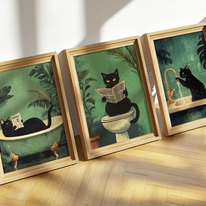 Impresión de gato para baño, 3 juegos de pósteres divertidos, decoración de pared para baño con gato, impresión divertida, arte de pared para habitación, póster divertido de gato, póster de baño, póster de inodoro