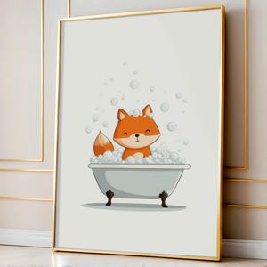 Fox in Bathtub Print: Funny Animal Bathroom Wall Art (Digital Download