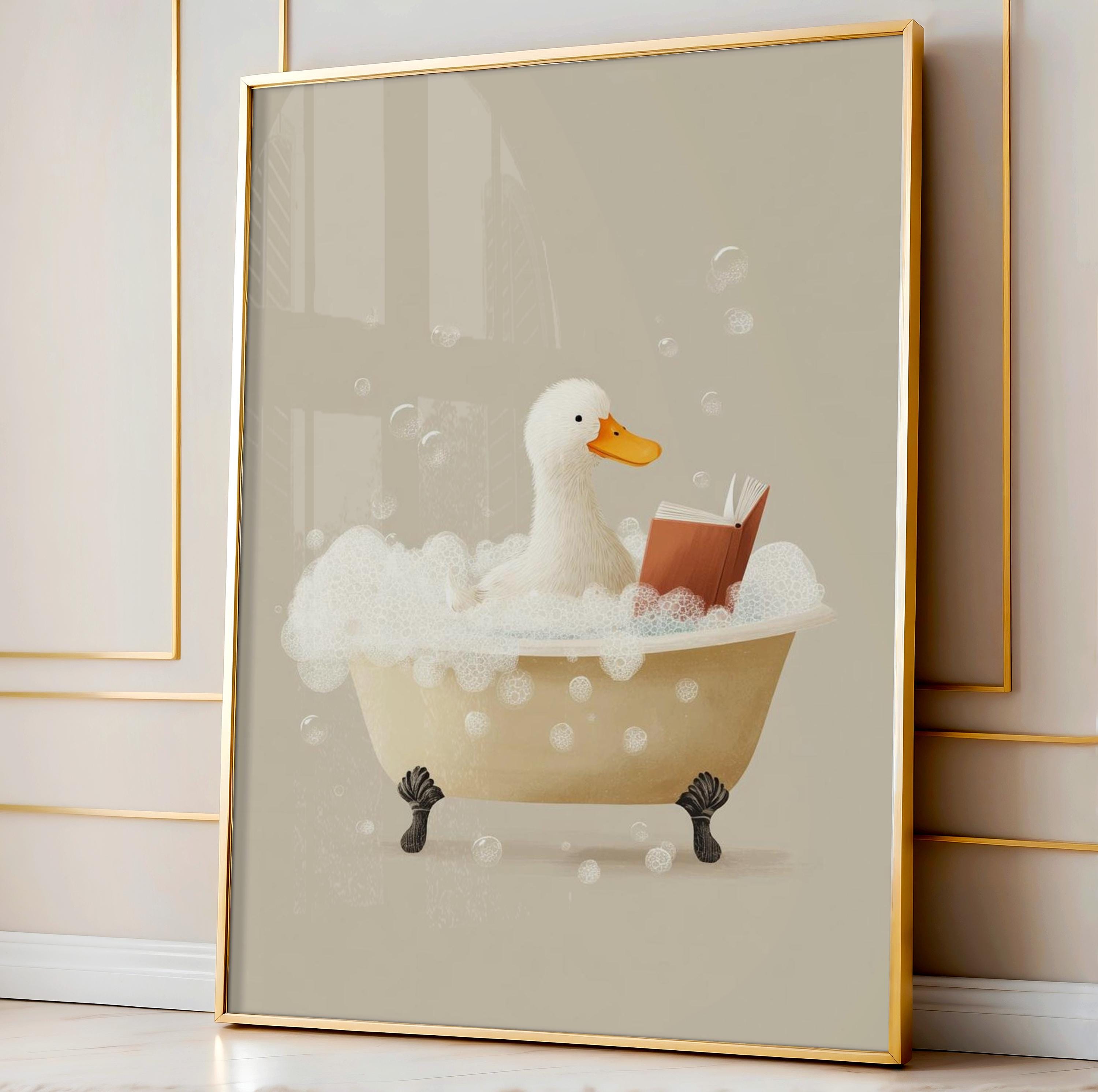 Duck Bathtub Wall Art, Funny Bathroom Decor Print, Whimsical Duck in ...