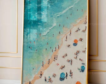 Lámina decorativa minimalista para pared, personitas nadando en el océano, póster de verano, decoración para casa de playa.