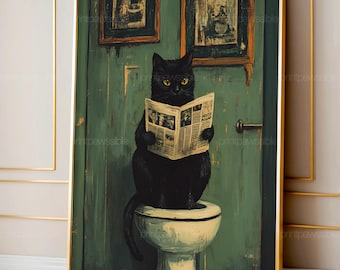 Funny Cat Bathroom Print, Toilet Poster, Humorous Wall Art, Digital Download Cat Wall Decor, Printable Bathroom Cat Poster, Cute Funny Cat