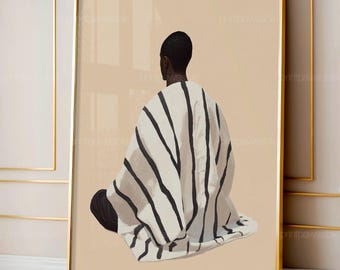 Afrocentric Wall Art, African Art Print, Minimalist Black Art, Traditional African Portrait, Neutral Boho Wall Decor, Printable Digital Art