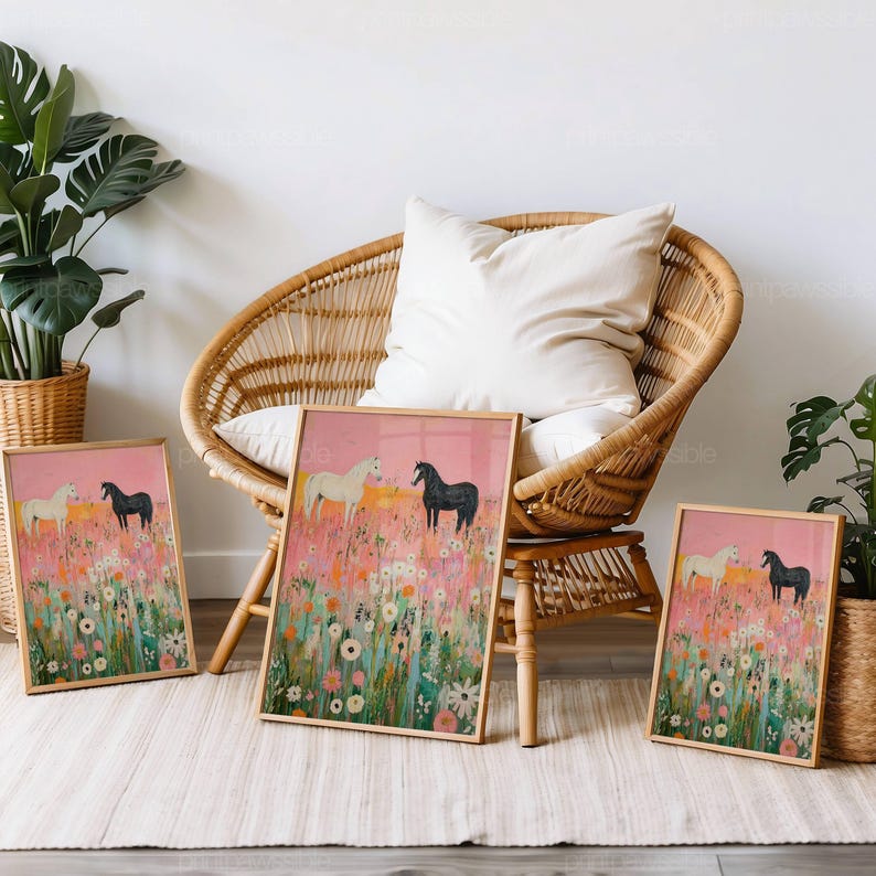 Pink Cowgirls Art, Pink Cowgirl Print, Coastal Cowgirl Wall Poster, Vintage Horse Wall Art, Boho Countryside Digital Print image 5