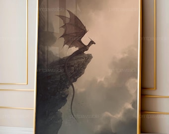 Ghost Wyvern in the Fog Art | Moody Gothic DnD Wall Print Fantasy Monster Digital Art Misty Creature Illustration Download