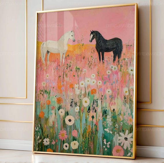 Pink Cowgirls Art, Pink Cowgirl Print, Coastal Cowgirl Wall Poster, Vintage Horse Wall Art, Boho Countryside Digital Print