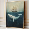 Vintage Ship Poster, Whale And Ship Ocean Art, Giant Whale Wall Print, Majestic Whale Decor, Nautical Home Art, Retro Maritime Artwork. product logo