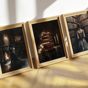 Set of 3 Victorian Woman Reading Bookish Wall Art Print , Dark Academia Decor, Librariancore Wall Art, Moody Reading Nook, Book Lover Gift
