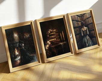 Victorian Woman Reading Art Print Set: Dark Academia Decor (Digital Download)