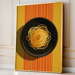 Retro Spaghetti Plate Art Print: Minimalist Kitchen Decor (Digital Download)