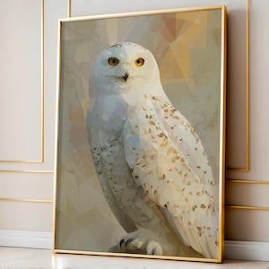 Snowy Owl Art Deco Print: Retro Winter Bird Illustration (Digital Download)