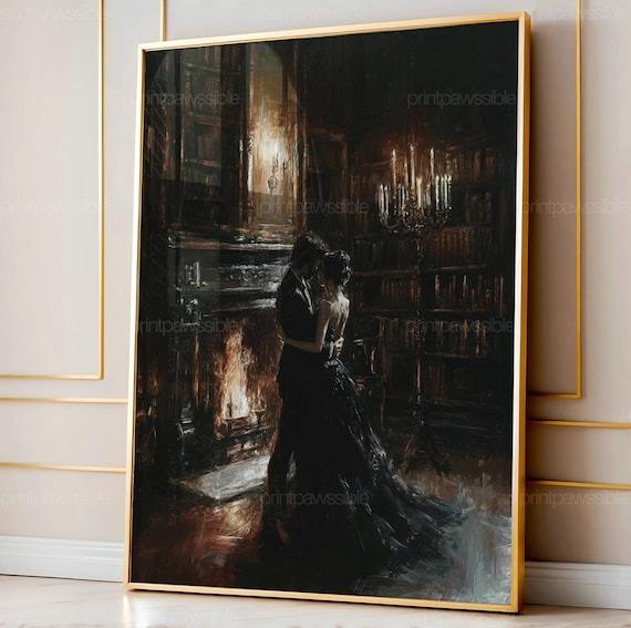 Printable Dark Academia Painting, Book Lover Decor, Vintage Library Art, Library Wall Art, Dark Cottagecore Victorian Wall Art, Reader Gift