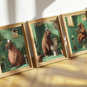 Funny Walrus Bathroom Print Set: Whimsical Wall Art (Digital Download
