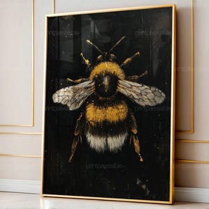 Vintage Bee Painting Botanical Art Honey Bee Wall Art Spring Insect Print Dark Academia Aesthetic Rustic Print Nature Decor Digital Download