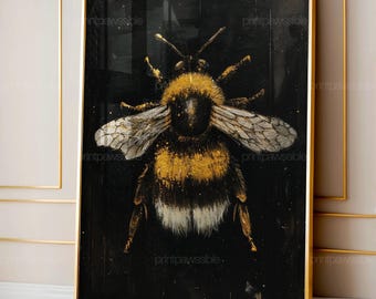 Vintage Bee Painting Botanical Art Honey Bee Wall Art Spring Insect Print Dark Academia Aesthetic Rustic Print Nature Decor Digital Download