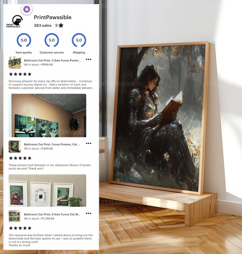 Reading Poster Lady Knight, Dark Academia Fantasy Wall Art, Bookish ...