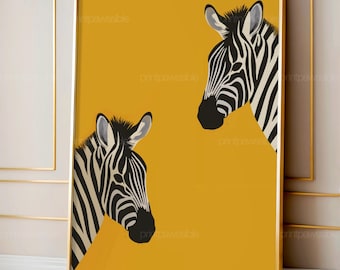 Zebra Illustration Print, Eclectic Preppy Room Decor, Black and White Animal Wall Art, Digital Download Zebra Poster, Safari WildlifeArtwork