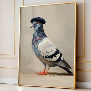 Artist Pigeon Wall Art – Funny Flat Illustration, Whimsical Minimalist Bird Decor, Quirky Animal Print for Cozy Spaces