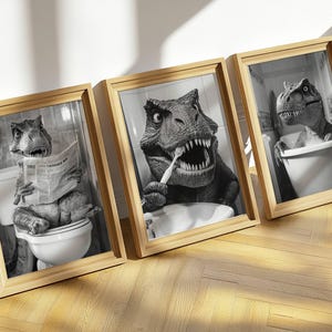 Bathroom TRex Print, 3 Sets Funny Posters, Dino Funny Bathroom Wall Decor Print Room Wall Art Funny TRex Poster Bathroom Toilet Poster
