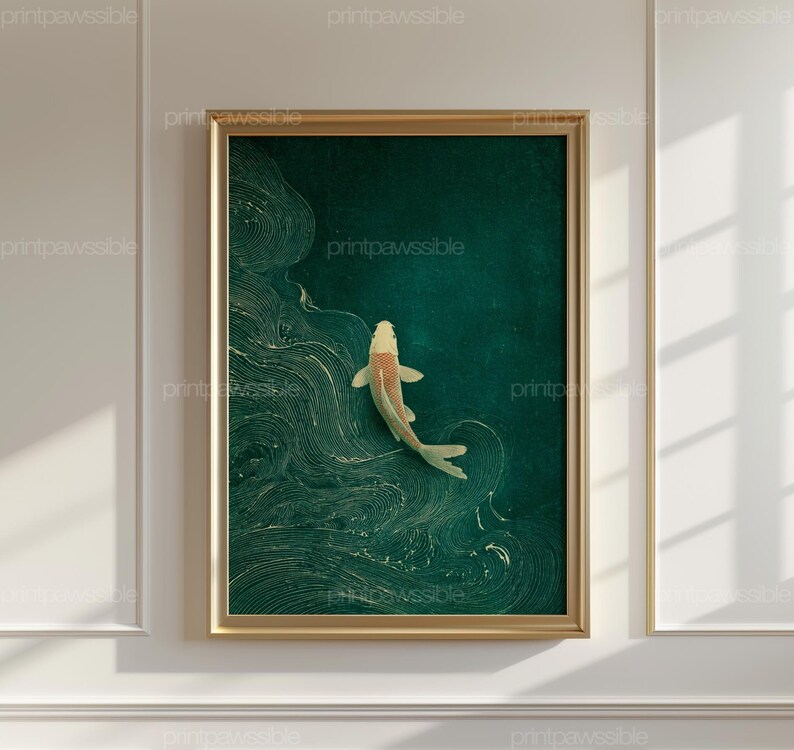 Japanese Koi Fish Wall Art, Ukiyoe Style Poster, Minimalist Zen Decor ...