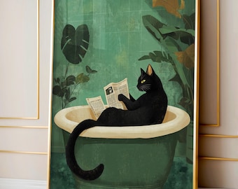 Bathroom Cat Print, Funny Posters, Cat Funny Bathroom Wall Decor Print Room Wall Art Funny Cat Poster Bathroom Wall Art Toilet Poster