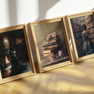 3 Sets Victorian Woman Reading Bookish Wall Art Print , Dark Academia Decor, Librariancore Wall Art, Moody Reading Nook, Book Lover Gift