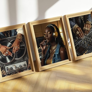 Set of 3 Black Woman Art, Black Girl Wall Art, Black Woman Wall Art, Trendy Wall Art, Fashion, Y2K Art, Black Girl Art, Song Lover, DJ Arts