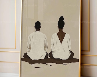 Afrocentric Couple Prayer Print: Black Love, Minimalist Spiritual Art (Digital Download)