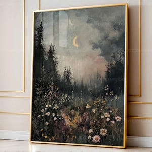 Dark Moody Flower Field Digital Art, Dark Cottagecore Art, Dark Wildflower, Moody Digital Art, Dark Digital Print, Moody Florals Digital Art