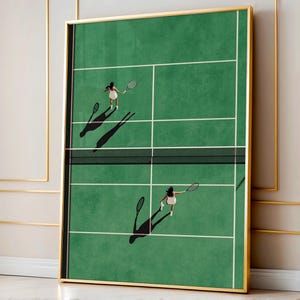 Green Tennis Duo Painting Digital Download, Tennis Doubles Wall Art, Minimalist Tennis Decor, Green Art for Sports Lovers