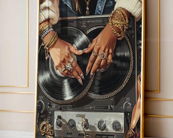 Art femme noire, art mural fille noire, art mural femme noire, art mural tendance, mode, art de l'an 2000, art fille noire, amateur de chanson, DJ, imprimable